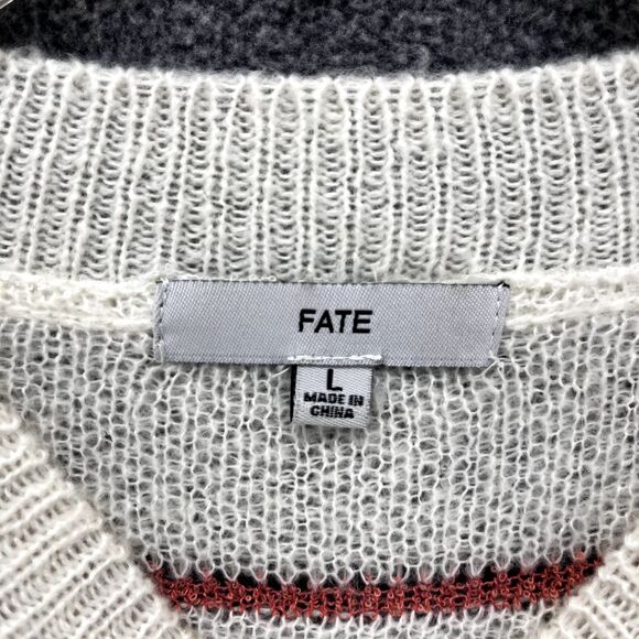 Fate Sweater Womens Large White Yellow Striped Knit Pullover soft crew neck - Picture 9 of 15